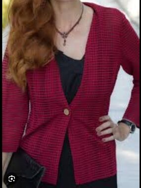 Misook Blazer Women's Medium One Button Padded Shoulders Acrylic Blend